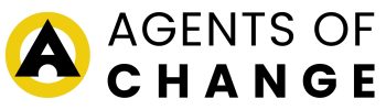 Agents of Change company logo featuring a stylised black A inside a yellow circle alongside bold typography.